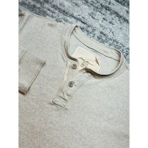 Vintage Eddie Bauer Henley Shirt Mens Large Tall LT Oatmeal Beige Long Sleeve